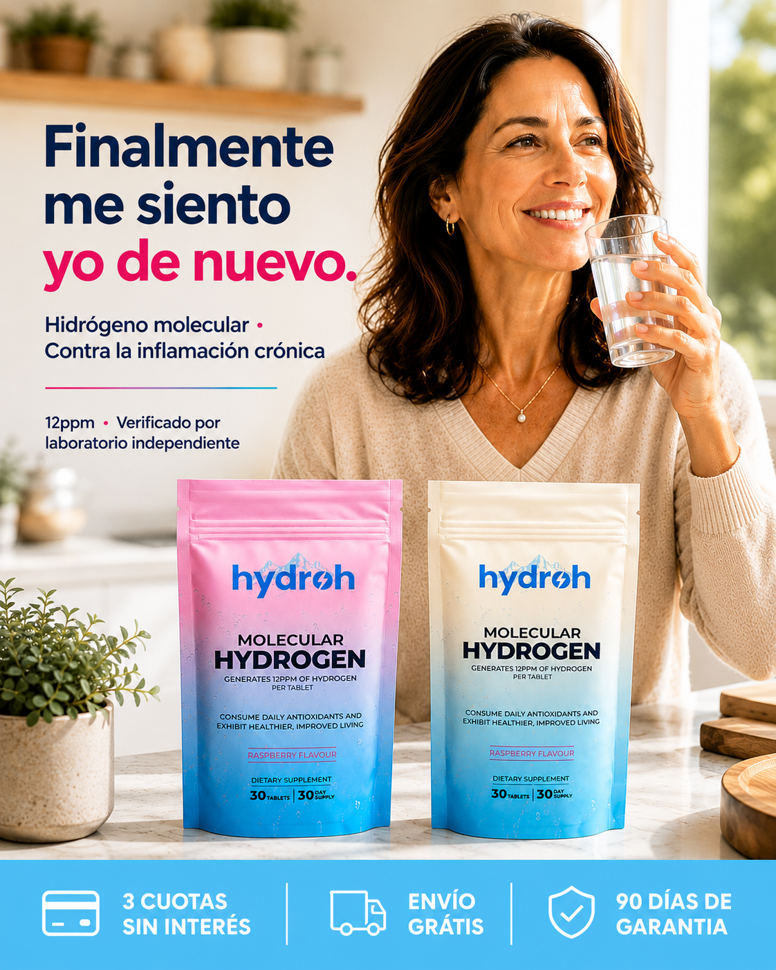 Hydroh · Pastillas de Hidrógeno Molecular · Menos Inflamación, Más Energía Desde La Primera Semana