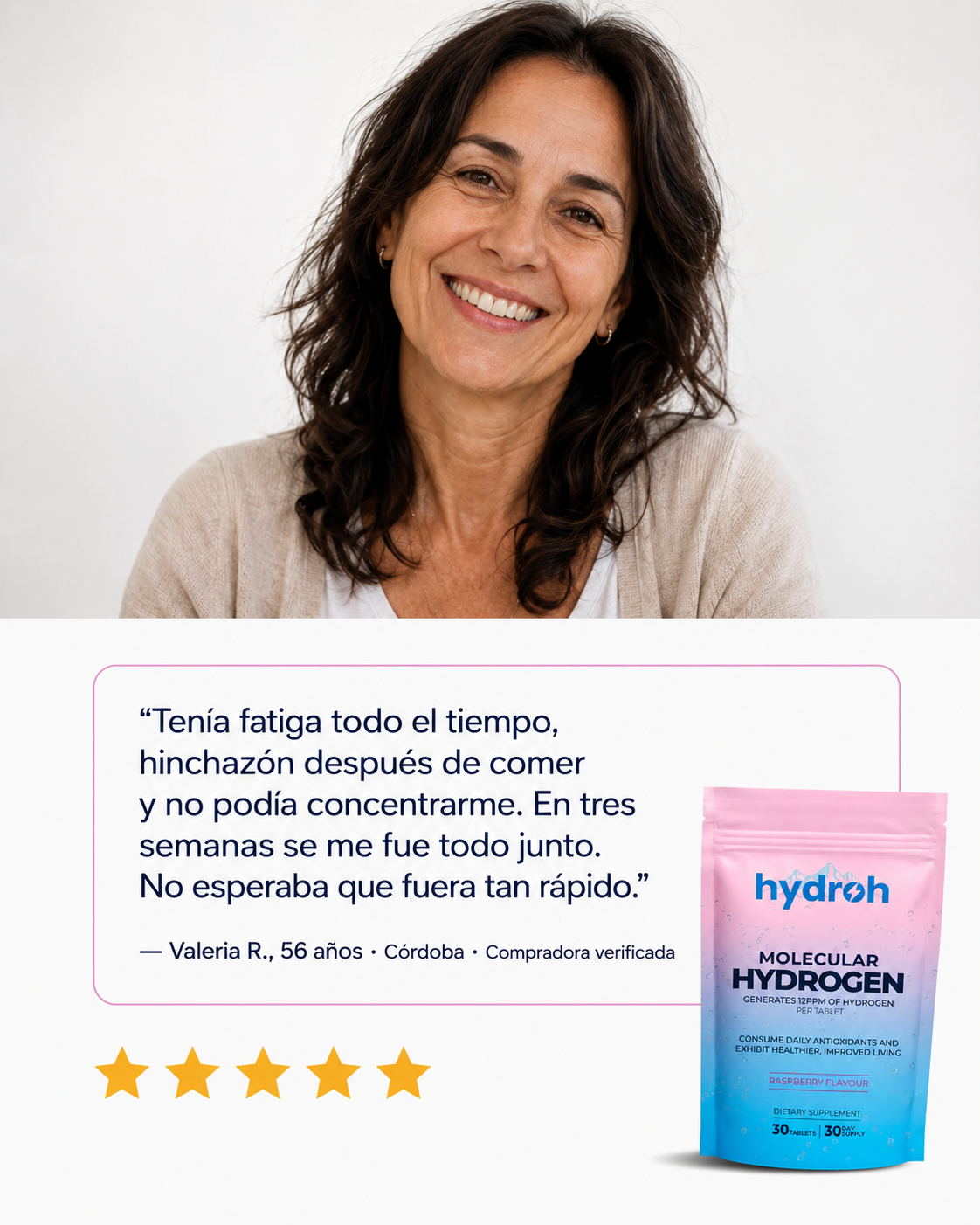 Hydroh · Pastillas de Hidrógeno Molecular · Menos Inflamación, Más Energía Desde La Primera Semana